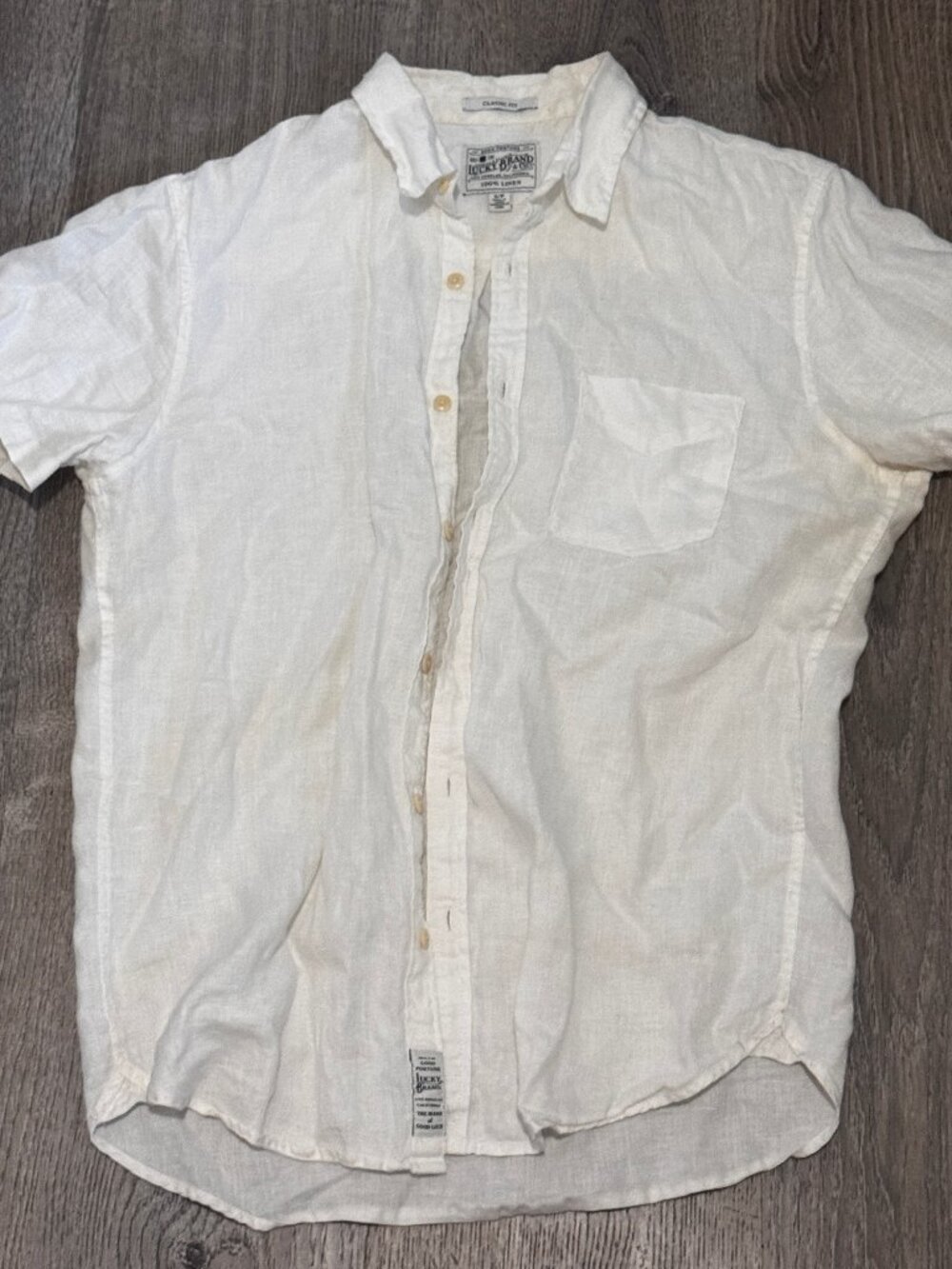 Lucky White Linen Button Up Short Sleeve